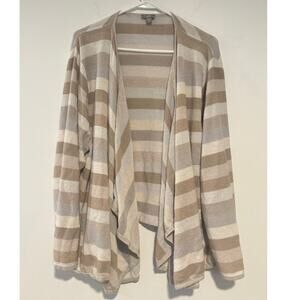 J. Jill Women’s 3X Open Front Cardigan‎ Striped Linen Blend Neutral Tan Beige